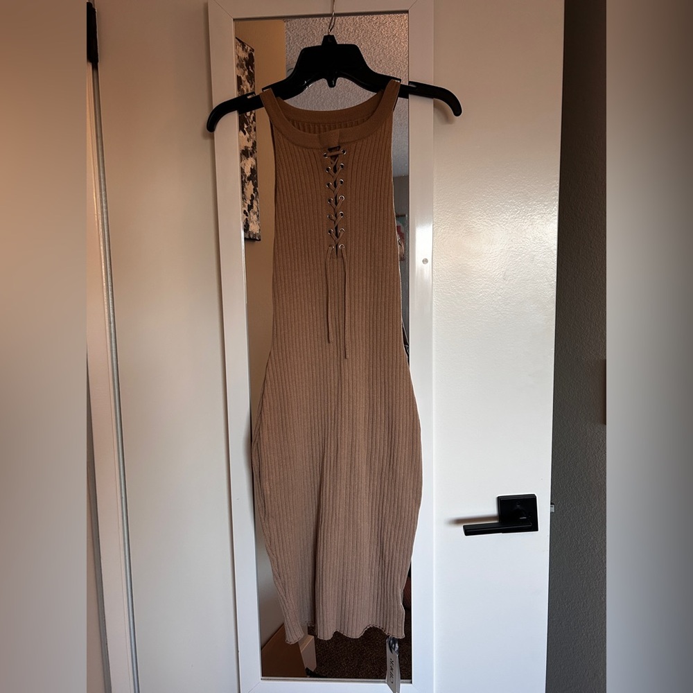 Cider Tan Lace-Up Midi Dress